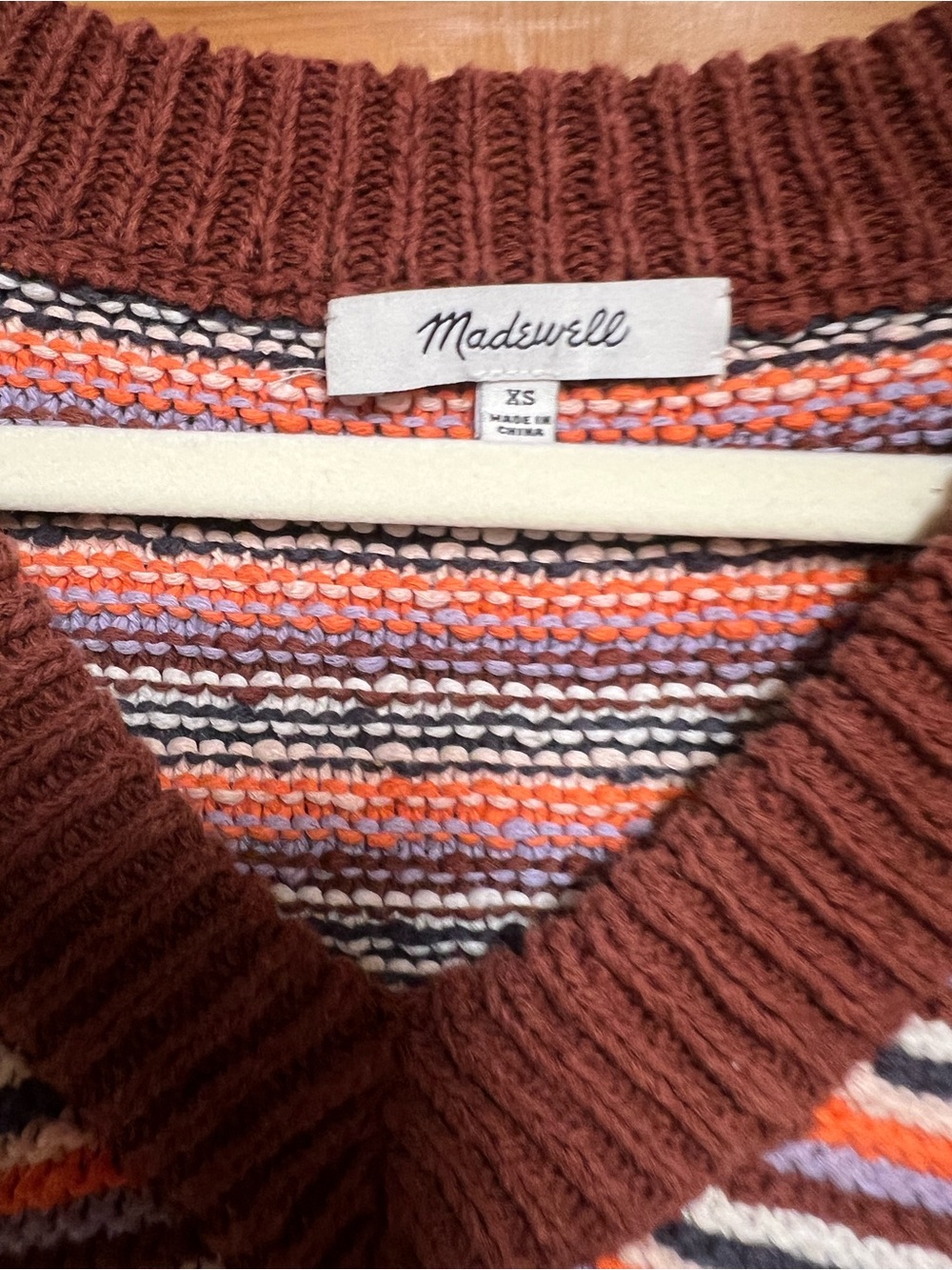 Madewell Striped V-Neck Sweater in Brown and Multicolor - Picture 2 of 3